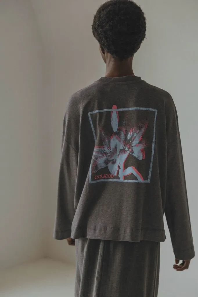 Mimosa Tee - Dark Grey Blooming Print